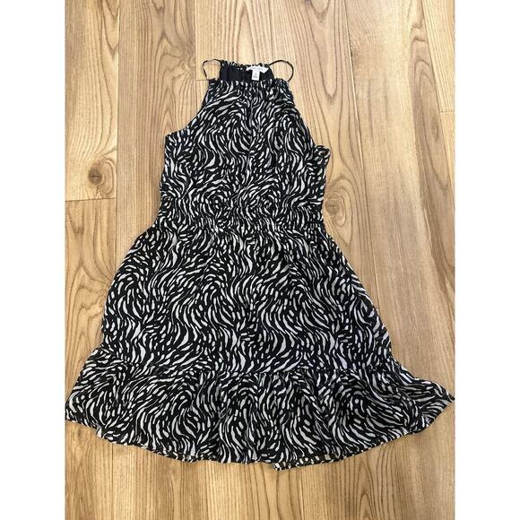 Nine West Halter Mini Dress Black and White Zig Zag Zebra pattern Womens Small - Picture 2 of 5